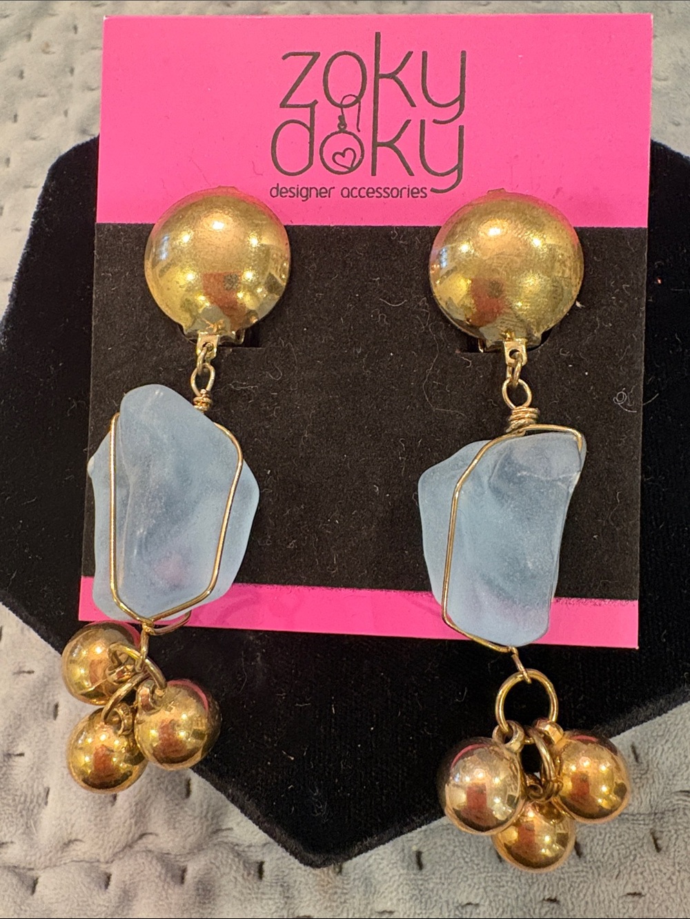 Blue Ice with Gold Drop Earrings-NWT